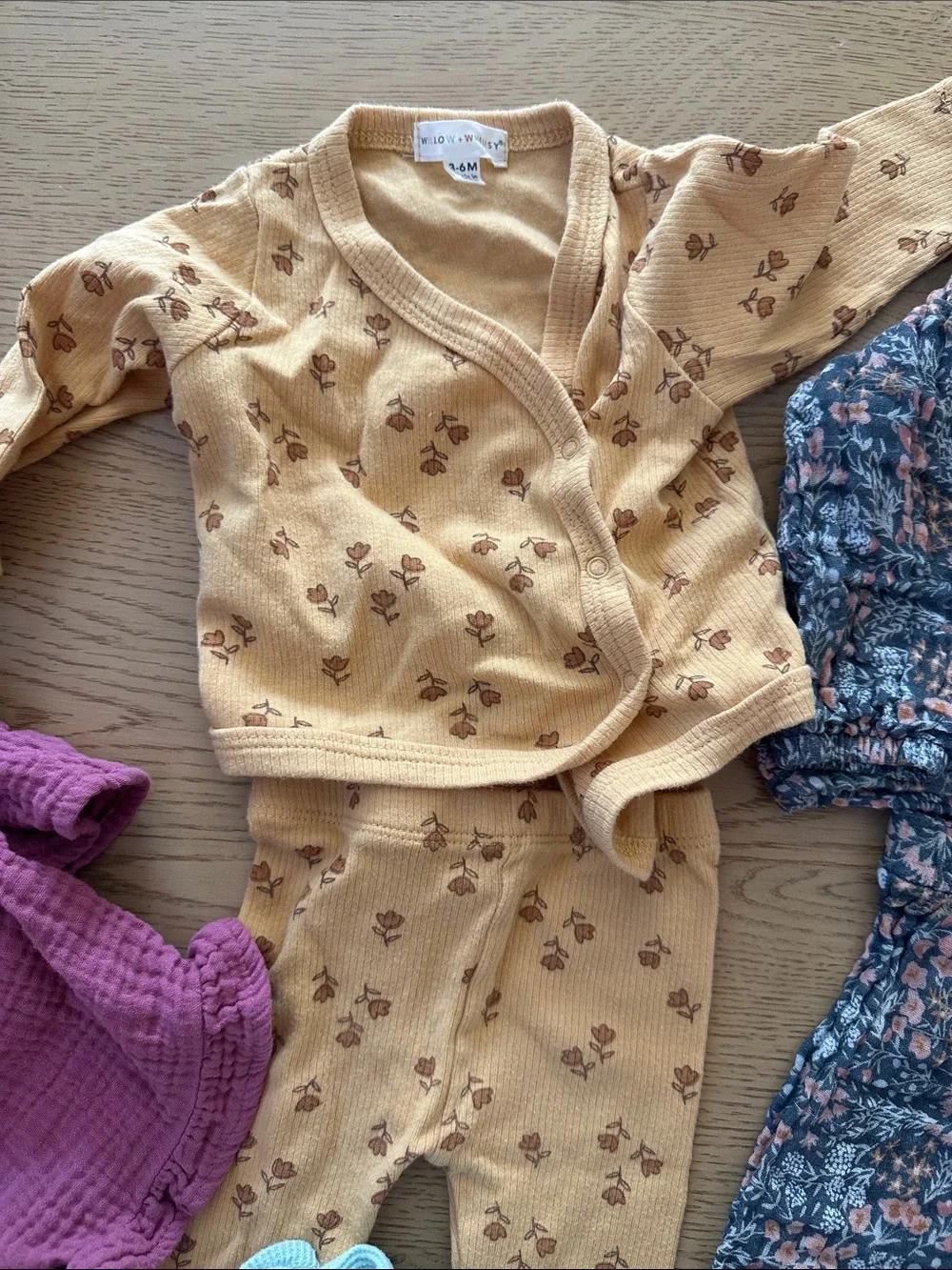 Mixed 4 Baby Outfits Bundle - Mustard Floral, Dusty Rose, Mint & Navy Floral 3/6